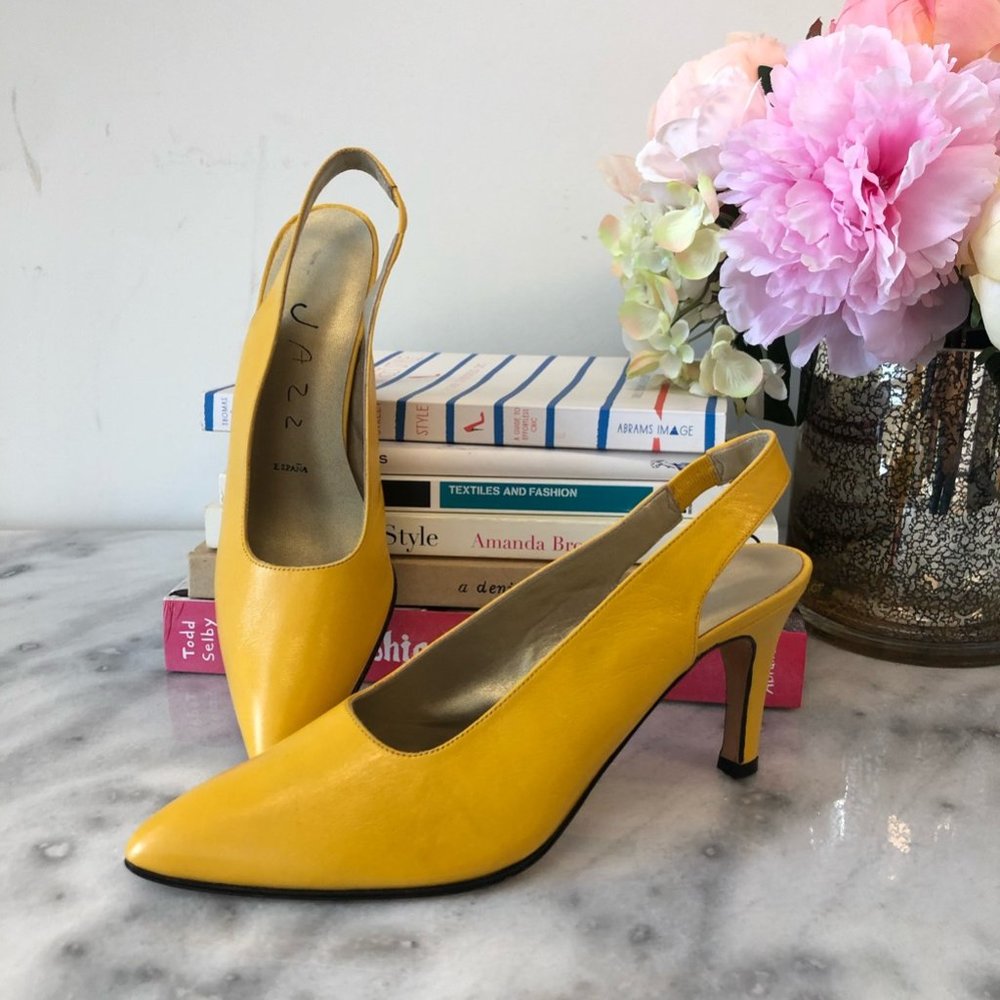 Jazz Leather Yellow Slingback Pumps Narrow 8.5